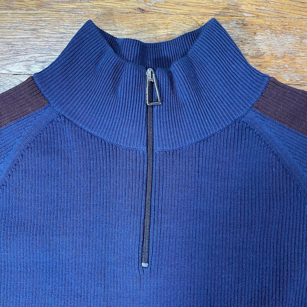 Paul Smith Women's 1/4 Zip Sweatshirt M Navy Ribbed Long Sleeve‎ - Picture 3 of 12